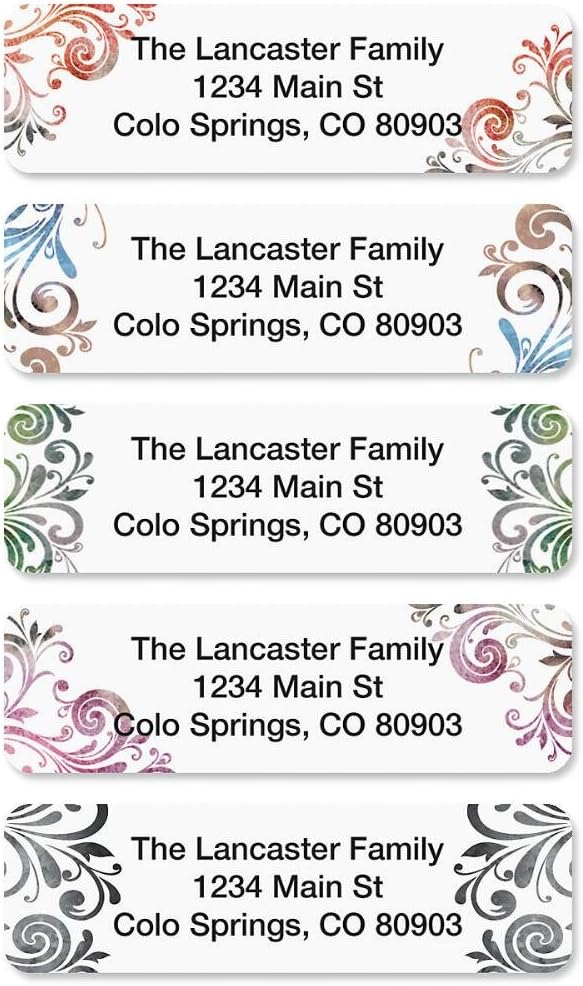 Colorful Images Colorful Gray Swirls Rolled Personalized Return Address Mailing Labels with Dispenser, Customize with Name & Shipping Address, 250 ¾” x 2½” Self Adhesive, Easy Peel Label Roll