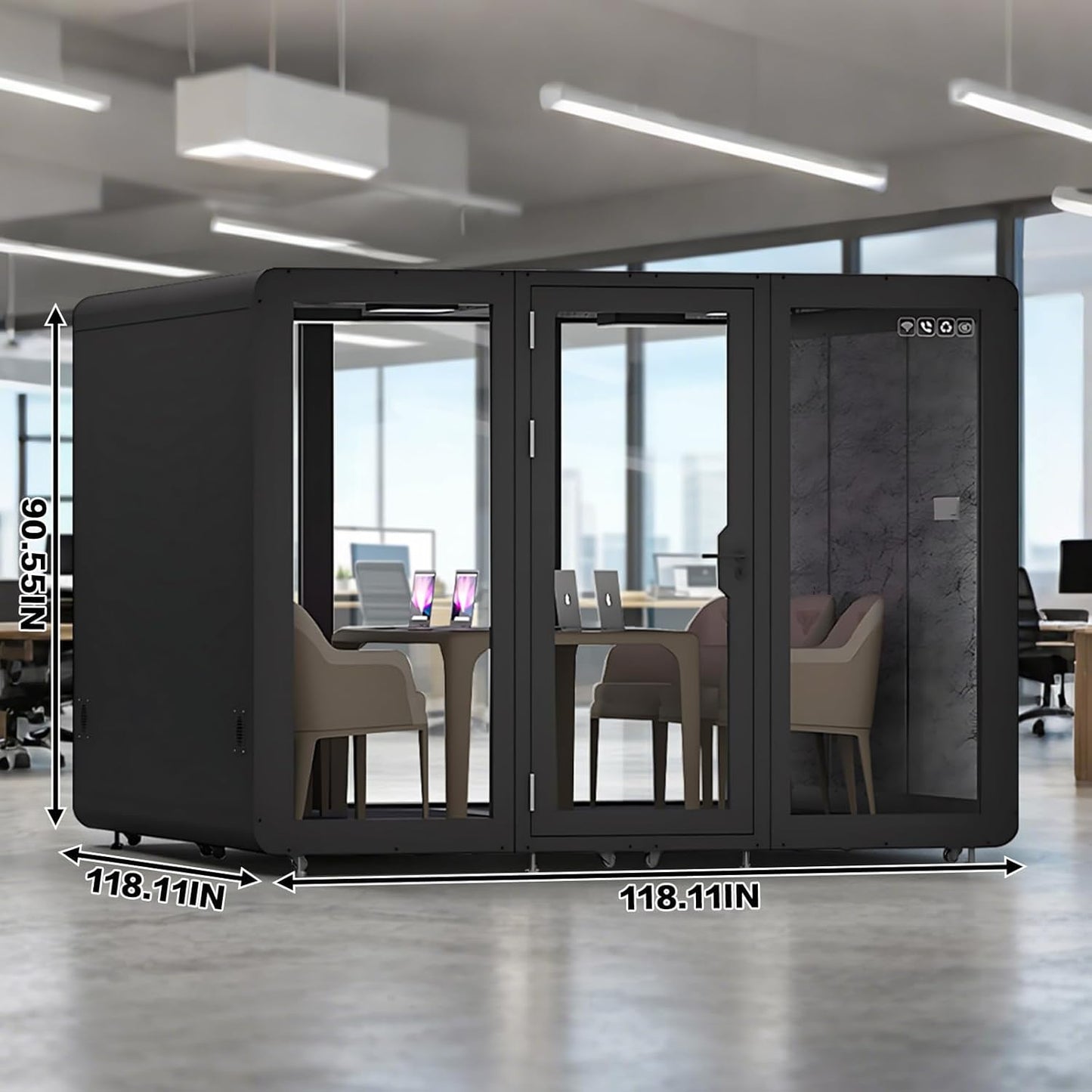 Office Sound Booth with Audio Privacy - Large Soundproof Room with Pulleys and Feet,Soundproof Room with Light,Ventilation,Socket for Meetings,Report Presentations (Black)