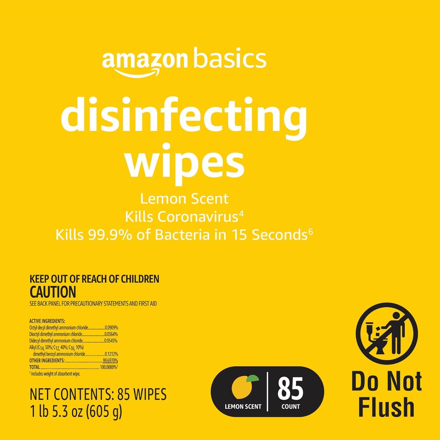 Amazon Basics Disinfecting Wipes, Lemon & Fresh Scent, Sanitizes/Cleans/Disinfects/Deodorizes, 340 Count (12 Packs of 85)