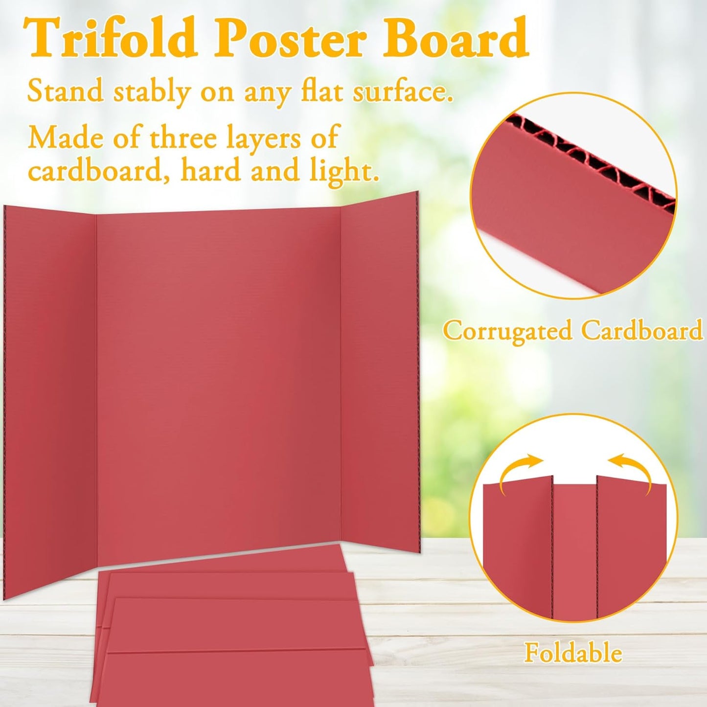 3PCS Small Trifold Poster Board, 21 x 14 Inches Red Corrugated Cardboards Tri Fold Poster Boards for School Projects, Science Fair, Business Presentations, Exhibitions, Event Display