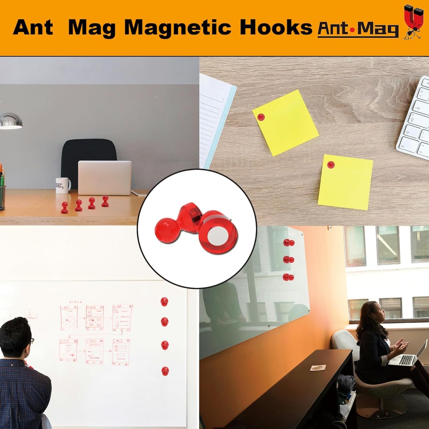 Ant Mag Magnetic Push Pins 48pcs Strong Whtieboard Pins Magnets Perfect Use for Map Fridge Kitchen Home Office Classroom