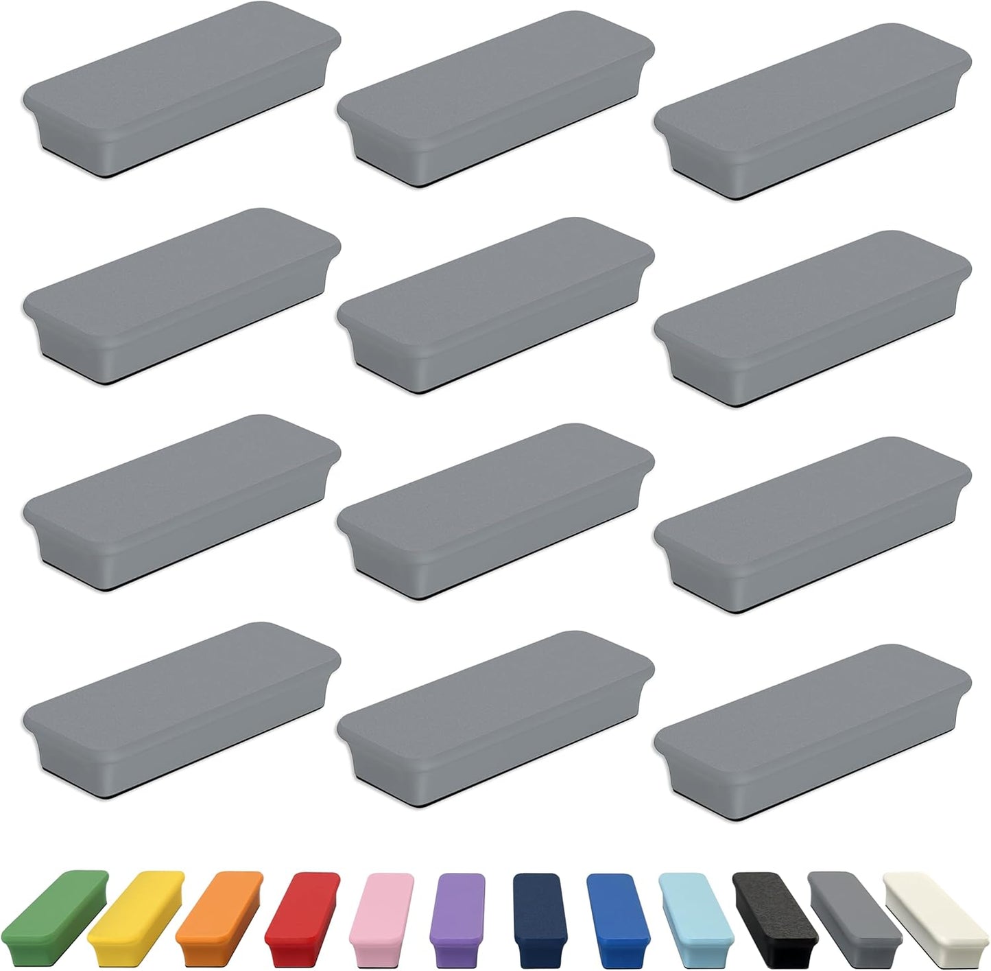 Glassboard Studio Mega Magnets - Neodymium - Heavy Duty, Colorful, Ergonomic, Ideal for Crafting, Quilting, and as Magnetic Knife Holders (12, Steel Gray Bar)