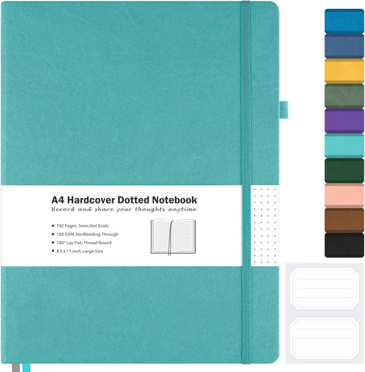 Dotted Journal, Hardcover Notebook 8.5 x 11, Dot Grid Notebook Journal for Women, Men, Large Leather Journals for Writing, Bullet, No Bleed Thick Paper, A4 Notebooks for Work, School, Notes, Teal