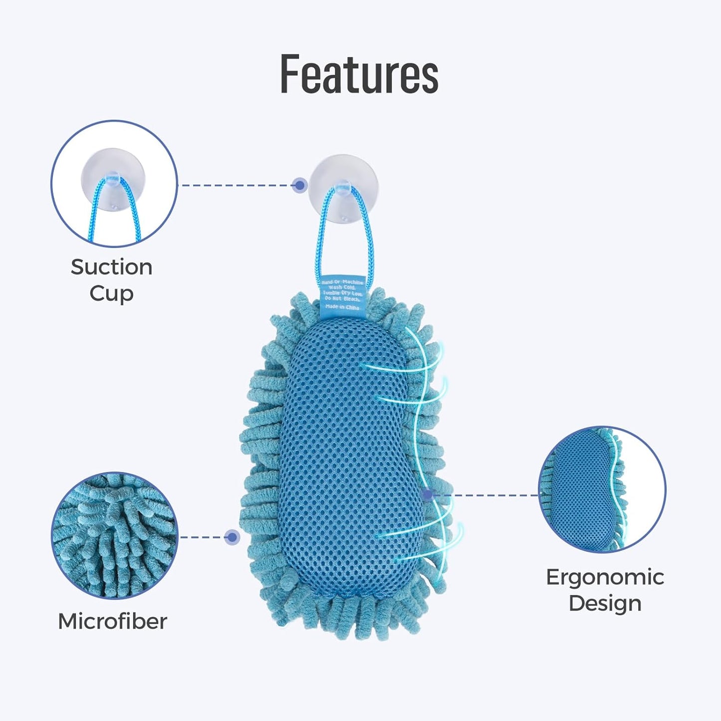 loukin Shag Dry Erase Eraser (3.4 Fl Oz Whiteboard Cleaner Included), Whiteboard Eraser with Suction Cup, Microfiber, Washable, for Classroom, Home and Office Use, Blue