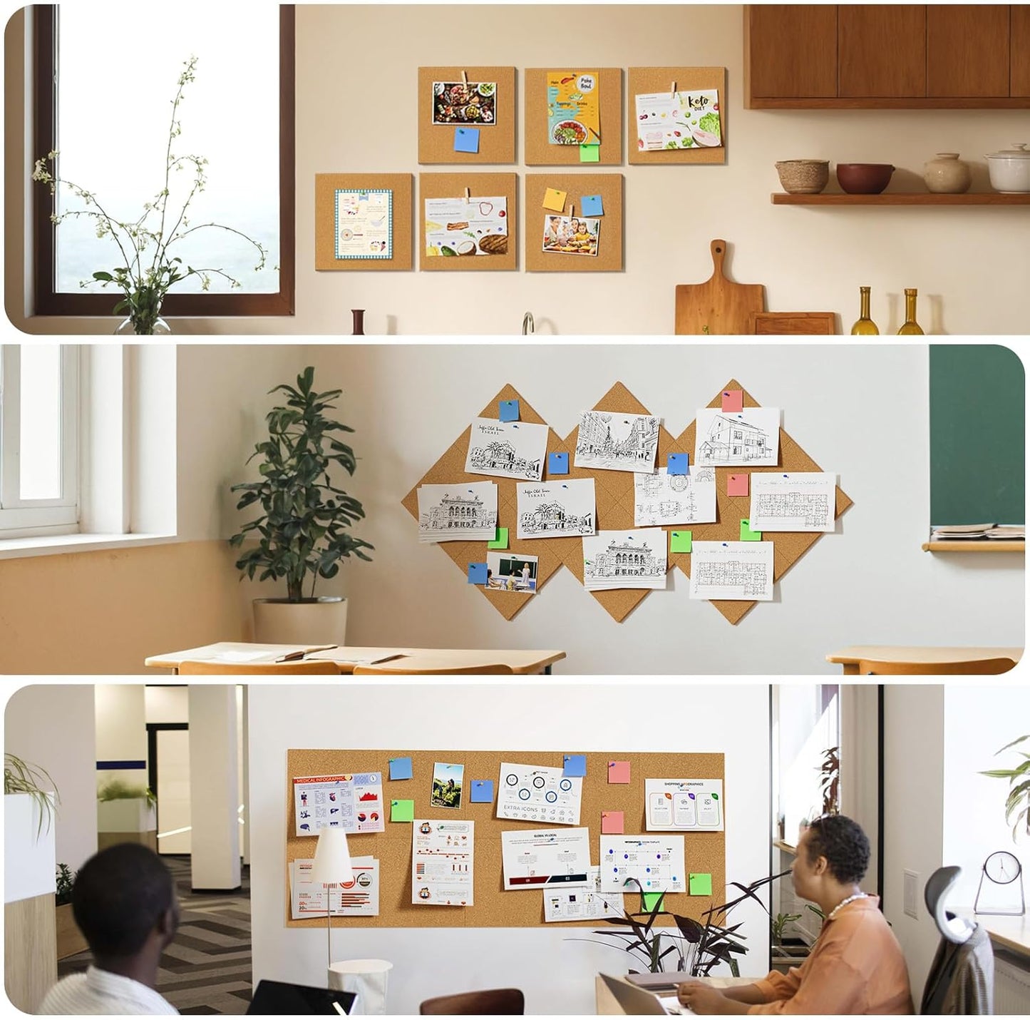 MaxGear Large Cork Board for Wall 36" x 24", 6 Pack Cork Board Tiles with 20 Pushpins & Safe Removable Adhesive Tabs, 12" x 12" Corkboards for Office, School & Home