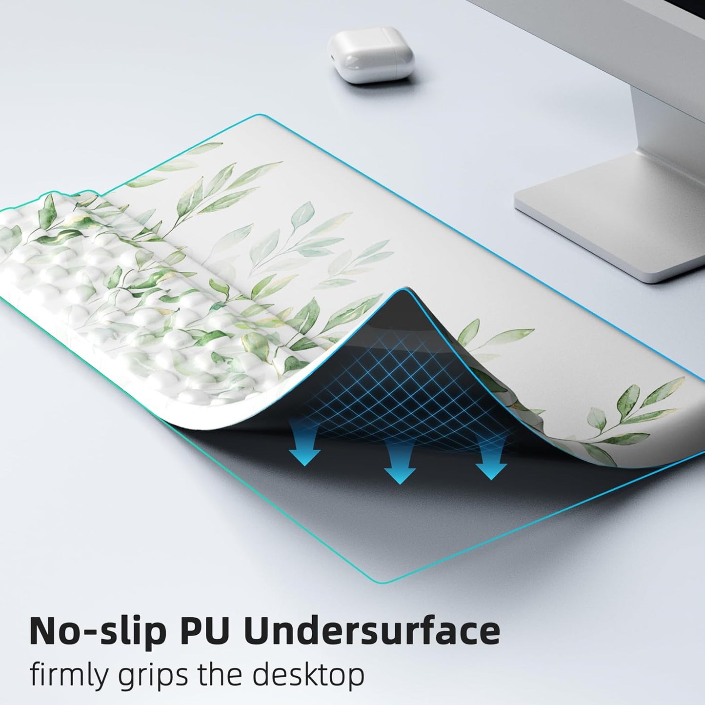 Ospelelf Keyboard Wrist Rest Pad Comfy Ergonomic Keyboard Stand Holder Office Desk Accessories Work from Home Essentials Green Leaves Pattern