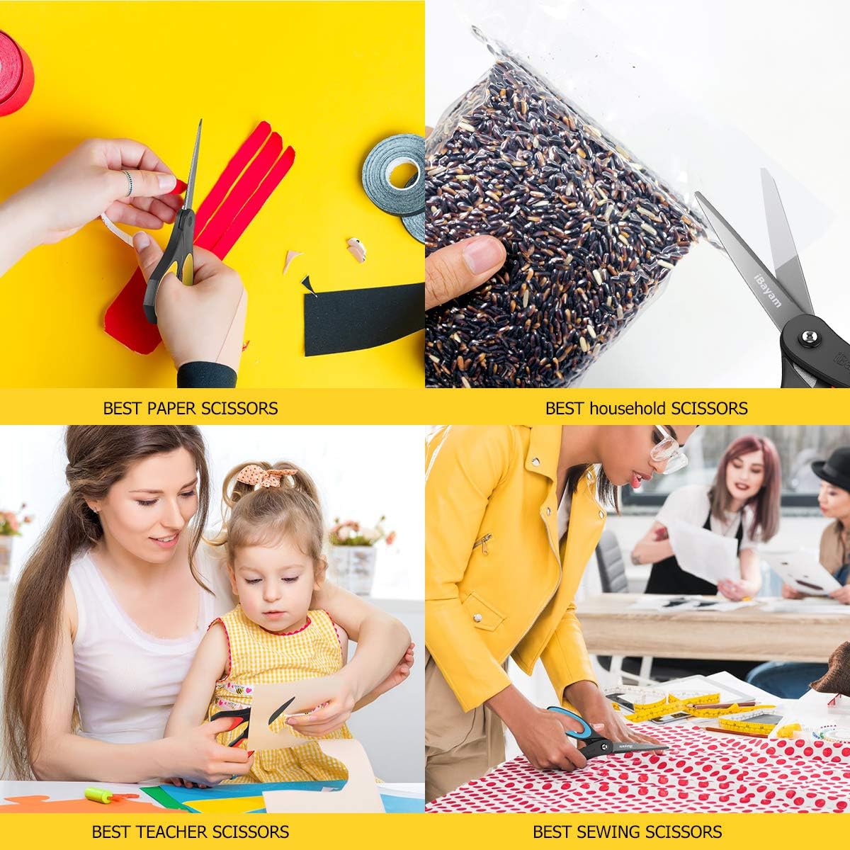 Scissors, iBayam 3 Pack 8" All Purpose Nonstick Scissors, 2.5MM Thickness Titanium Blades with Comfort Grip, Heavy Duty Shears for Office School Home Classroom General Use Art and Craft DIY Supplies