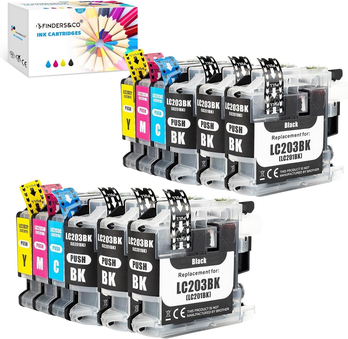 LC203 Ink Cartridge Replacement for Brother LC203XL LC201 XL to Use with Brother MFC-J480DW MFC-J880DW MFC-J4420DW MFC-J680DW MFC-J885DW Printer, 12 Pack