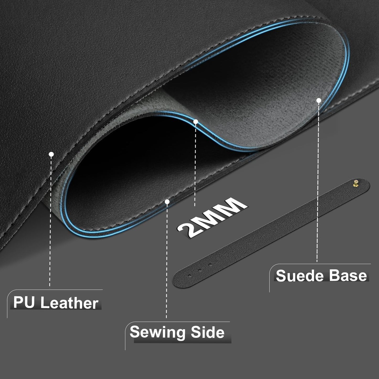 Large Desk Pad, 47.2'' x 23.6'', Computer Mat for Desk, Leather Desk Pad Protector, Suede Base Sewing Desk Blotter, Non-Slip Office Desk Mat, Waterproof Desk Writing Pad for Office and Home Black