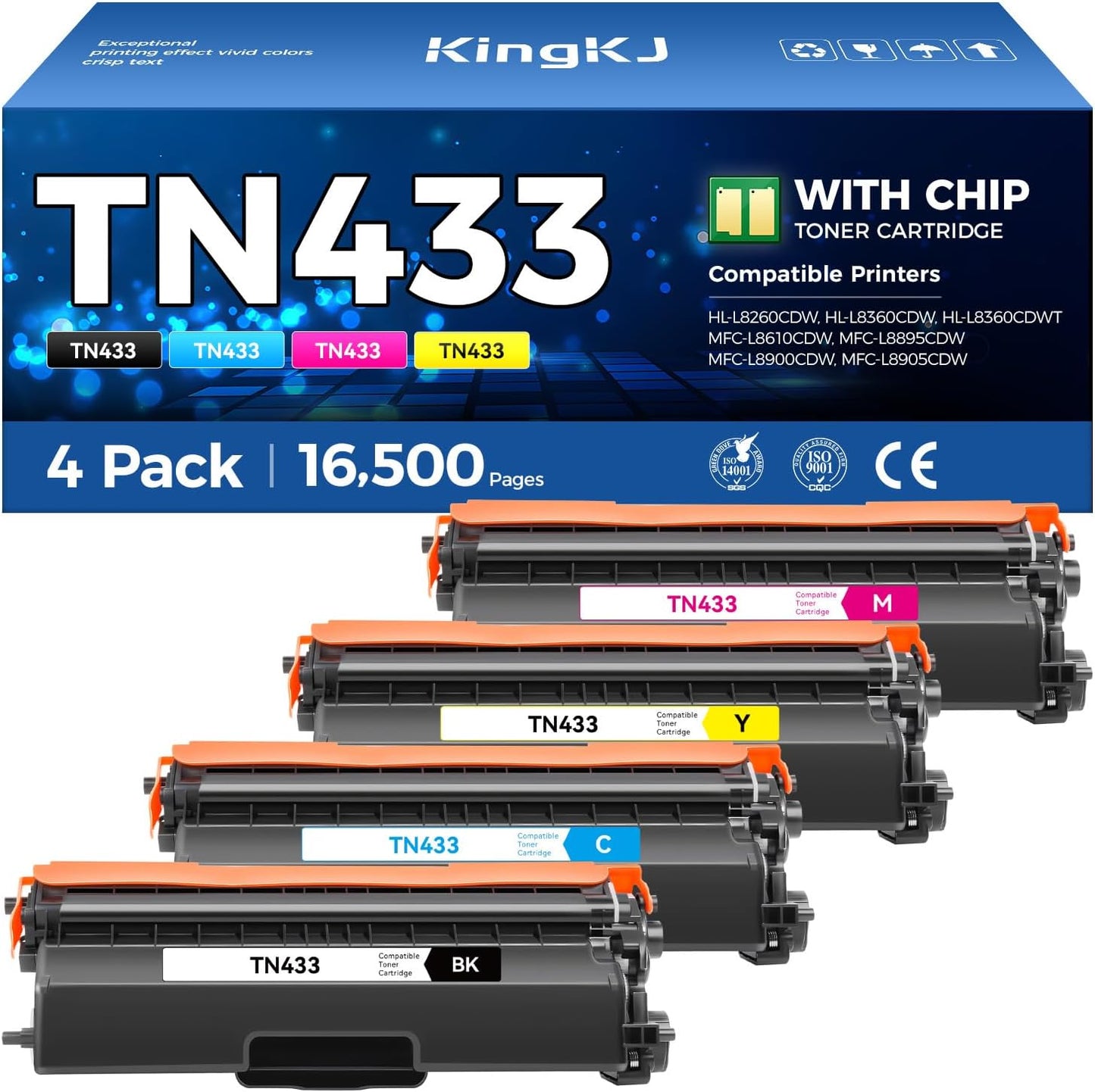 TN433 Toner Cartridge 4-Pack Replacement Compatible for Brother TN-433 TN431 TN436 MFC-L8900CDW MFC-L8690CDW HL-L8360CDW HL-L8260CDW MFC-L8610CDW MFC-L8905CDW MFC-L9570CDW HL-L8360CDWT Printer Set Ink