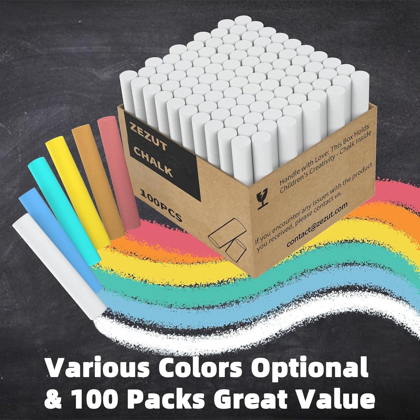 White Chalk 100PCS, Low Dust Chalks Stick Bulk for Chalkboard Blackboard Non-Toxic