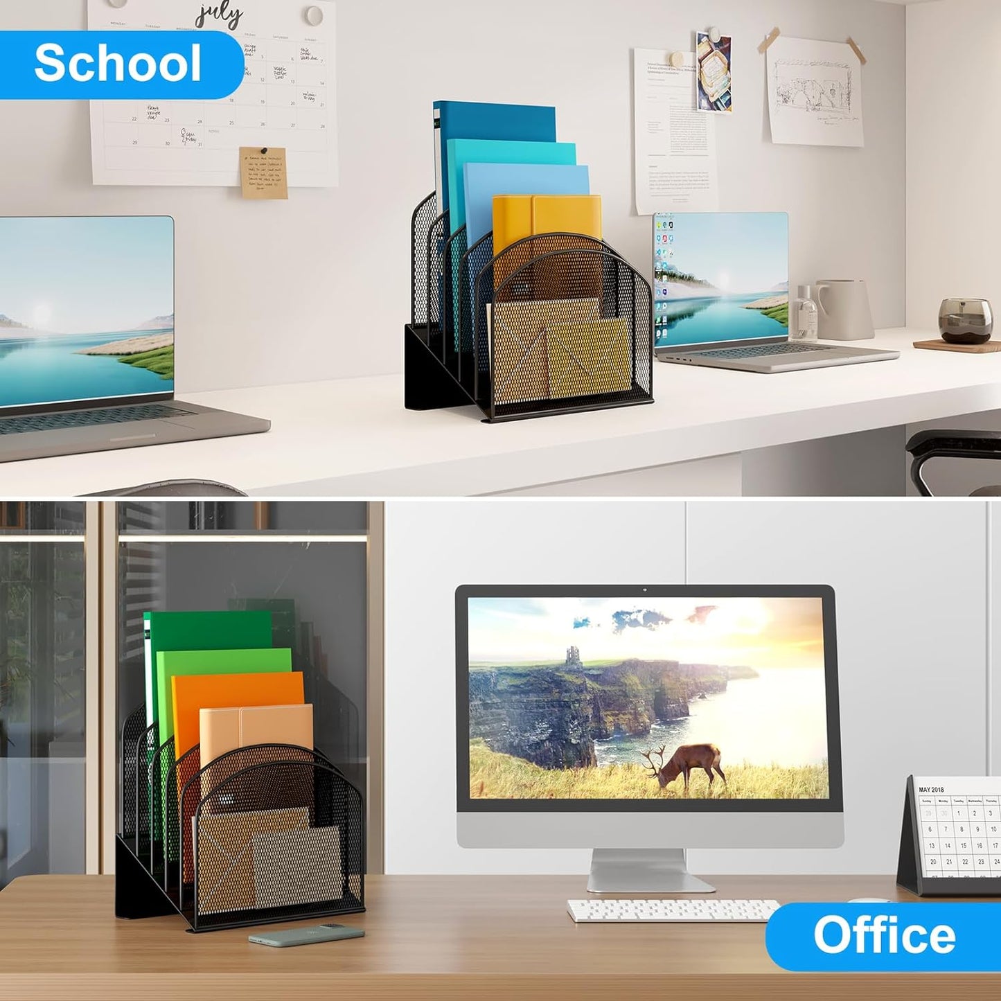 Desk File Organizer, Metal Mesh Vertical Desktop File Folder Holder for Office & School & Home, 1 Pack