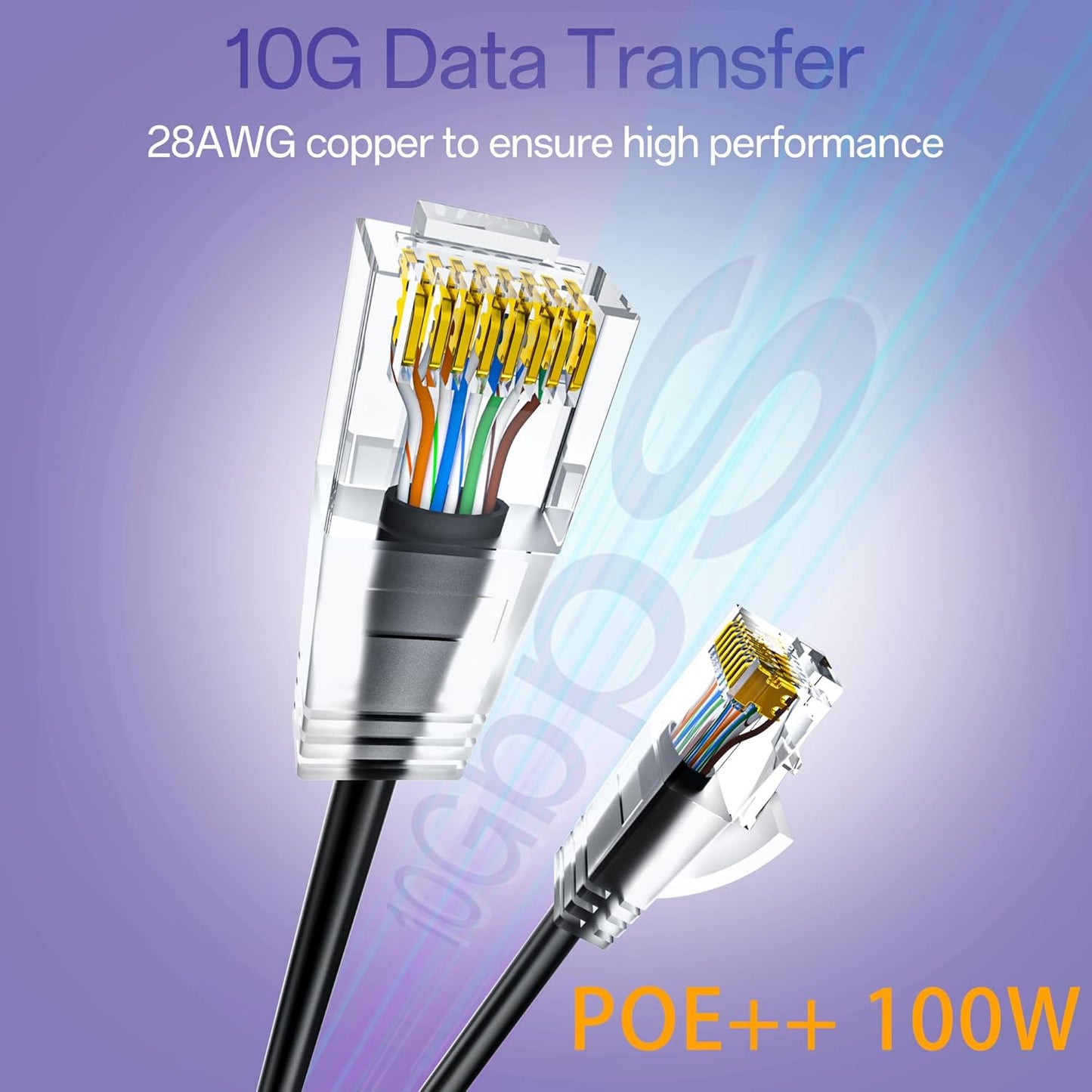 Cat6a Patch Cables 5ft (24 Pack) Slim, Cat6 Ethernet Patch Cable Pure Copper, Flexible Cat 6 Patch Cable 550MHZ 10G, Space-Saving Cat 6A Network Cables for Patch Panel, Black