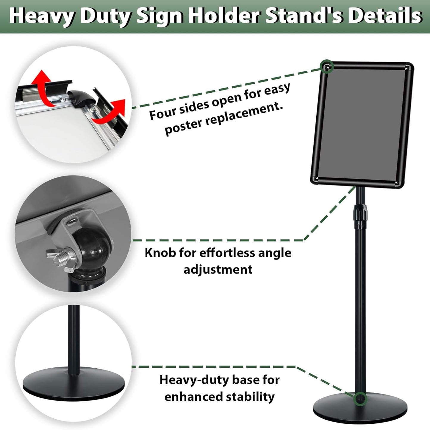 Heavy Duty Sign Holder Stand 11x17in Pedestal Poster Stand Adjustable Floor Standing Sign Stand with Safety Corner for Advertisement / Display (Black)