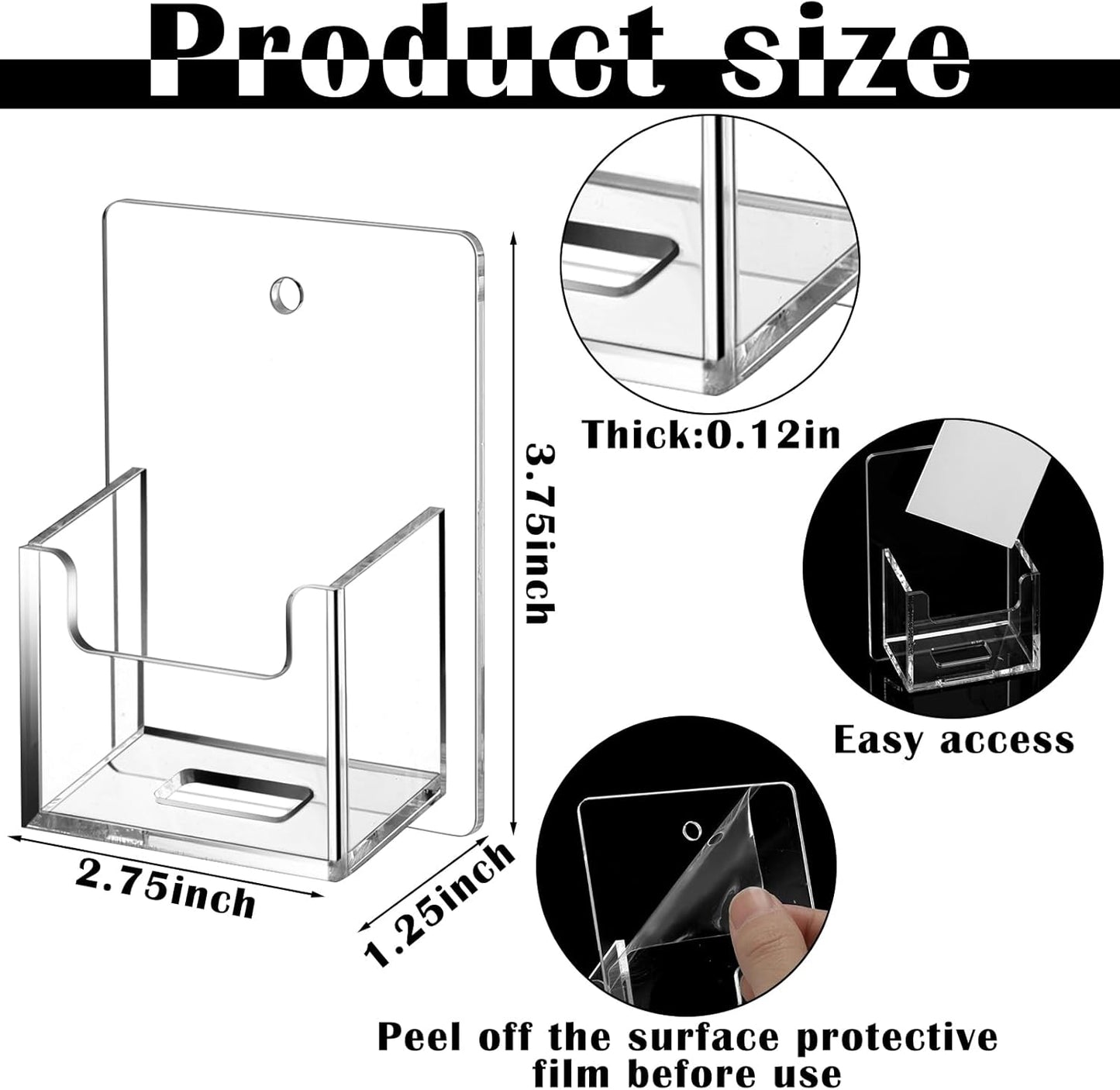 Chunful 3 Pcs Wall Mount Business Card Holder 3.75 x 2.75 x 1.25 Inch Vertical Clear Acrylic Card Display Rack Single Pocket Organizer Pre Drilled Plastic Display Stand for Home Office(Classic Style)