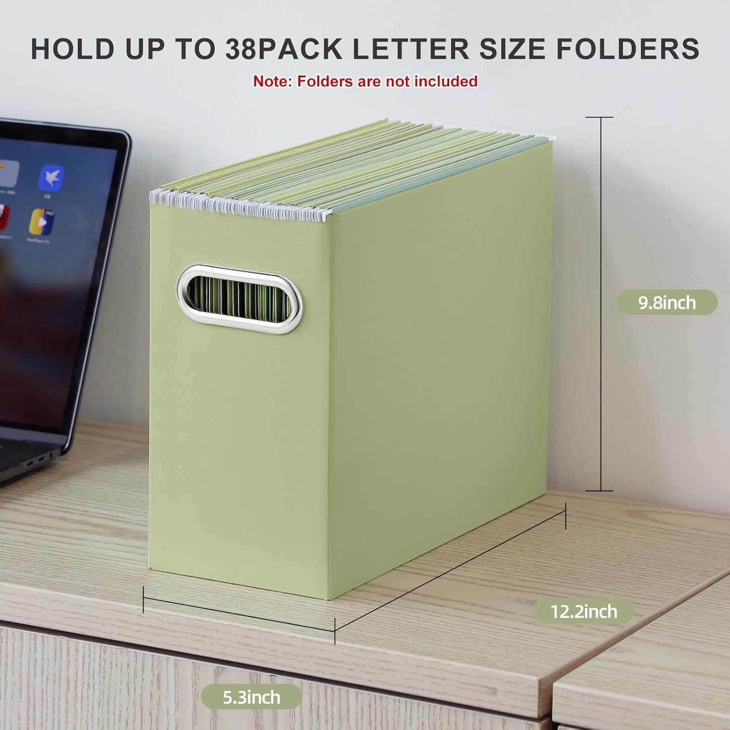 Oterri File Organizer, 6 Packs Small Storage Box, Cardboard File Folder Organizer, Collapsible File Box for Hanging File Folders Letter Size, Portable Filing Organizer with Handle（Green）