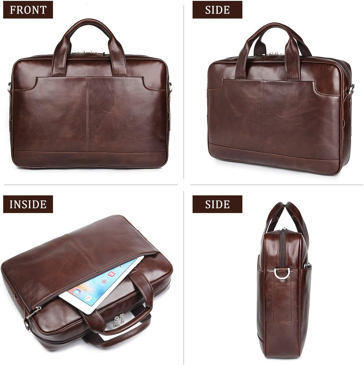 Augus Leather Laptop Briefcase for Men,Waterproof Travel Messenger Duffle Bags 15.6 Inch Laptop Bag