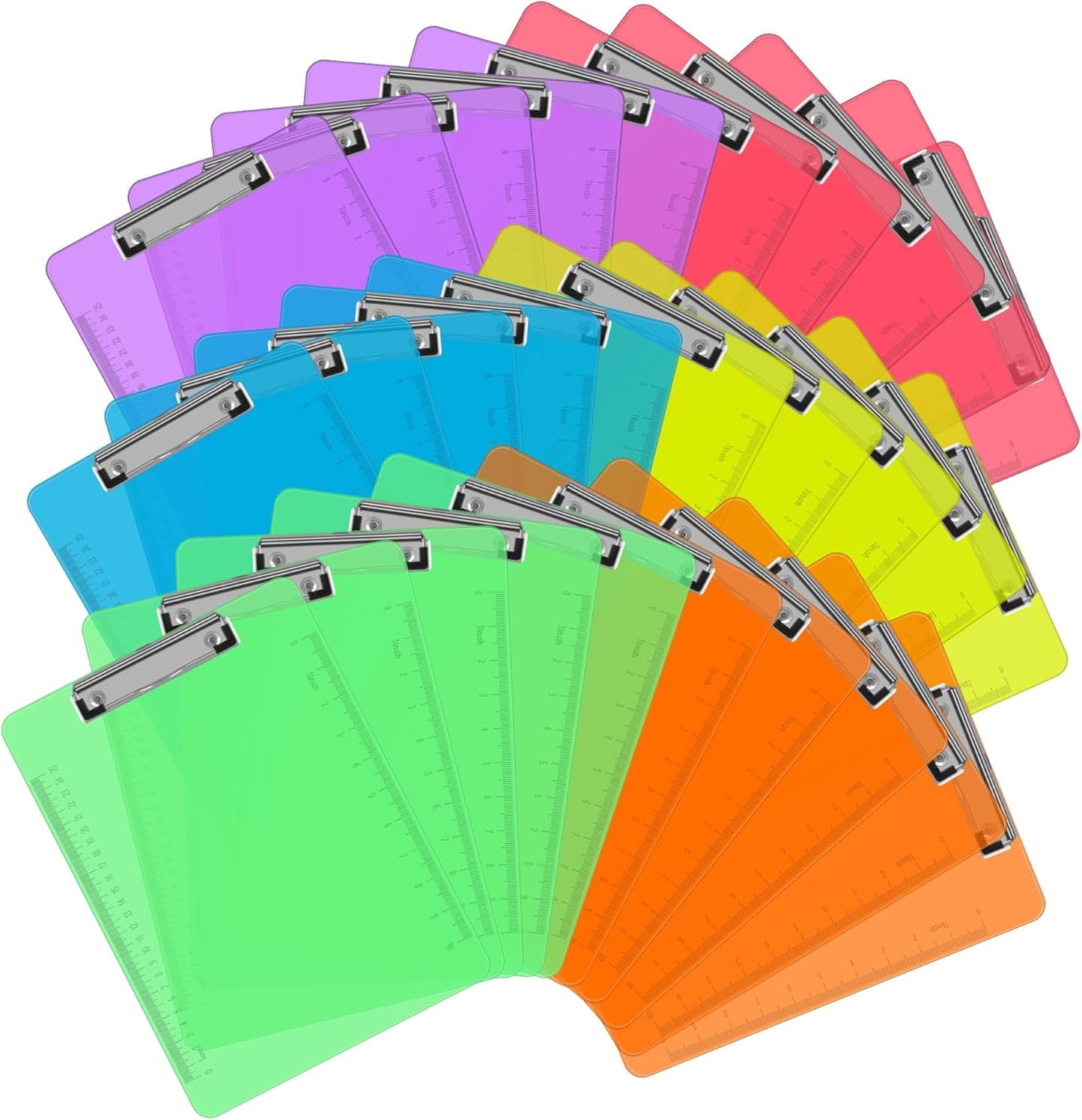 Plastic Clipboards, PANDRI 30 Pack Clear Colored Clipboards, Low Profile Clip Board 12.5 x 9 Inch Standard Letter Size, Office Supplies Classroom