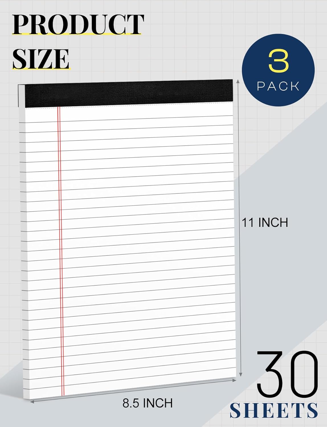 3 Pack Legal Pads 8.5 x 11 White Notepads Paper Tablets- Note Pads 8.5 x 11 Wide Ruled Pads of Paper, Writing Pads 8.5 x 11, Lined Paper Pads 8.5 x 11, Legal Notepads 8.5 x 11 In with 30 Sheets/Pad