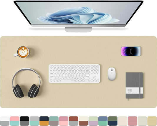 Aothia Double-Sided PU Leather Desk Pad - Non-Slip Large Mouse Pad & Desk Mat for Office, Home - Waterproof, Easy to Clean, Durable Dual-Sided Surface (Sand Beige, 23.6" x 13.7")
