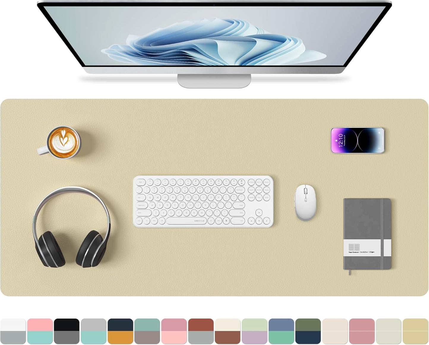 Aothia Double-Sided PU Leather Desk Pad - Non-Slip Large Mouse Pad & Desk Mat for Office, Home - Waterproof, Easy to Clean, Durable Dual-Sided Surface (31.5"x15.7", Sand Beige)