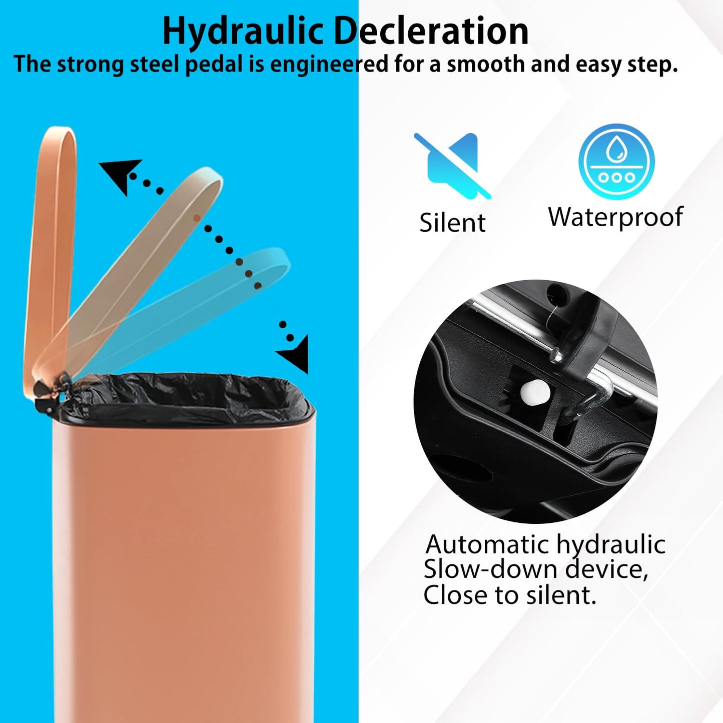 PayLessHere 13 Gallon (50L) Trash Can Kitchen Stainless Steel Trash Can Trash Can with Lid Removable Inner Bucket Foot Pedal Soft Close for Office Home Kitchen Garbage Can Trash Bin