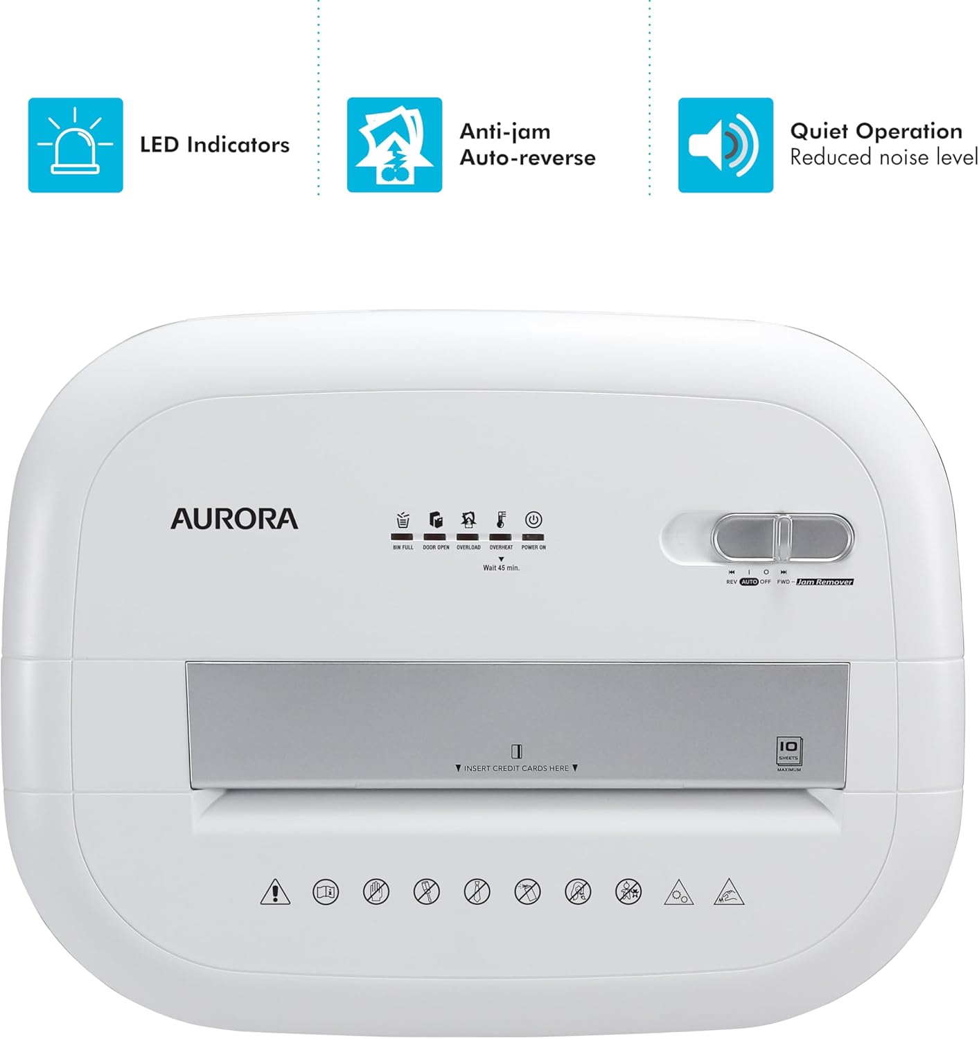 Aurora High-Security 10-Sheet Micro-Cut Paper and Credit Card Shredder with 6 Gallon Pullout Basket / 60 Mins Running Time/Security Level P-5