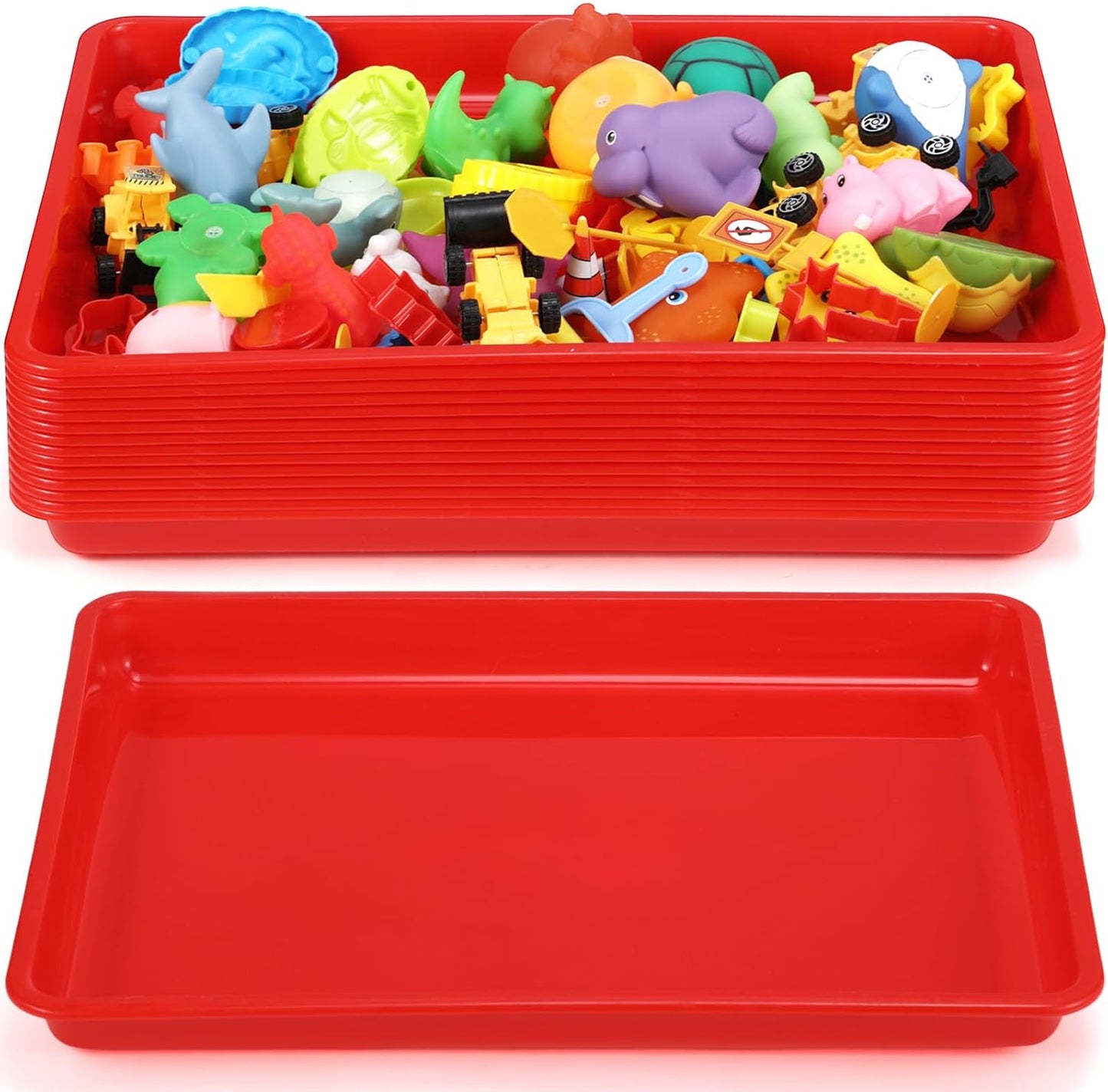 Maitys 15 Pcs Flat Plastic Trays 16.1 x 11.8'' Sensory Storage Paper Tray Stackable Classroom Bins for Office Home Organizer Crafts Supplies(Red)