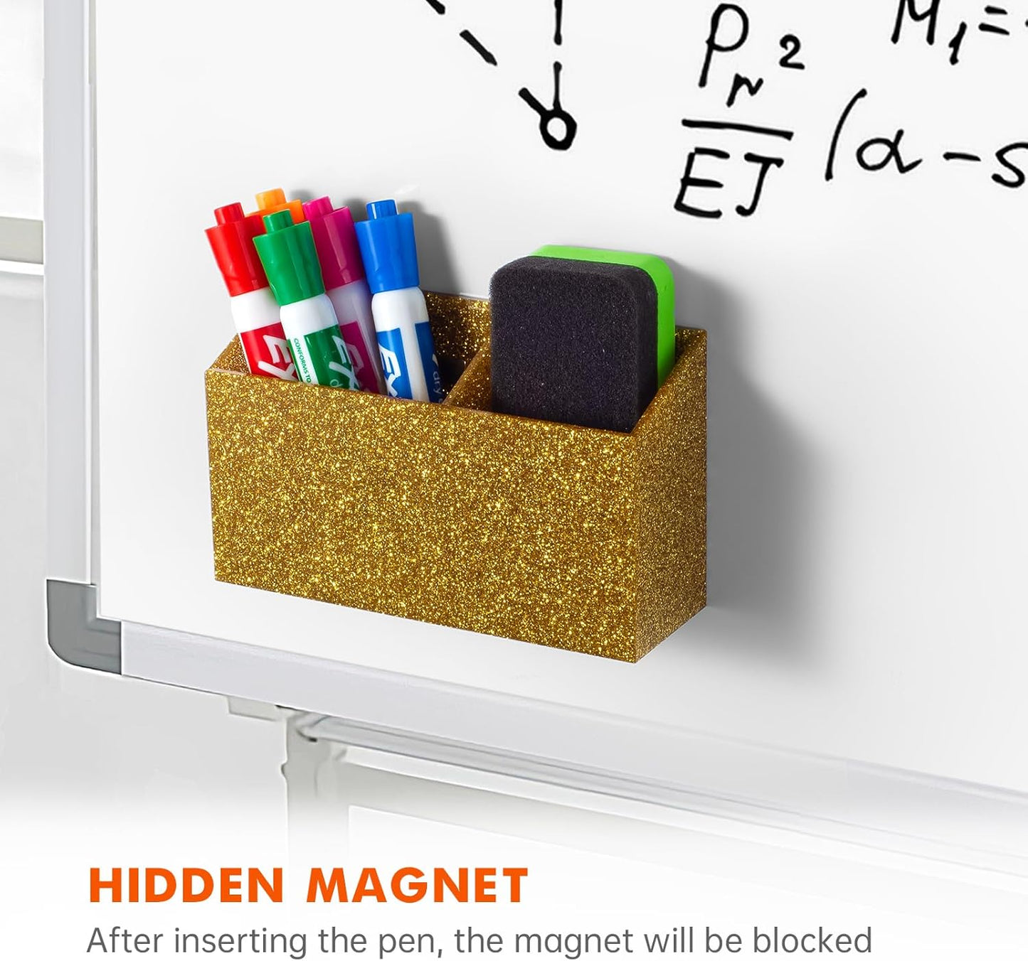 BEYGORM Magnetic Dry Erase Marker Holder for Whiteboard,Non-slip Acrylic Magnet Pen Holder for Fridge Refrigerator,Locker Organizer for Work,Locker Accessories,Pencil Cup for Desk(Gold)