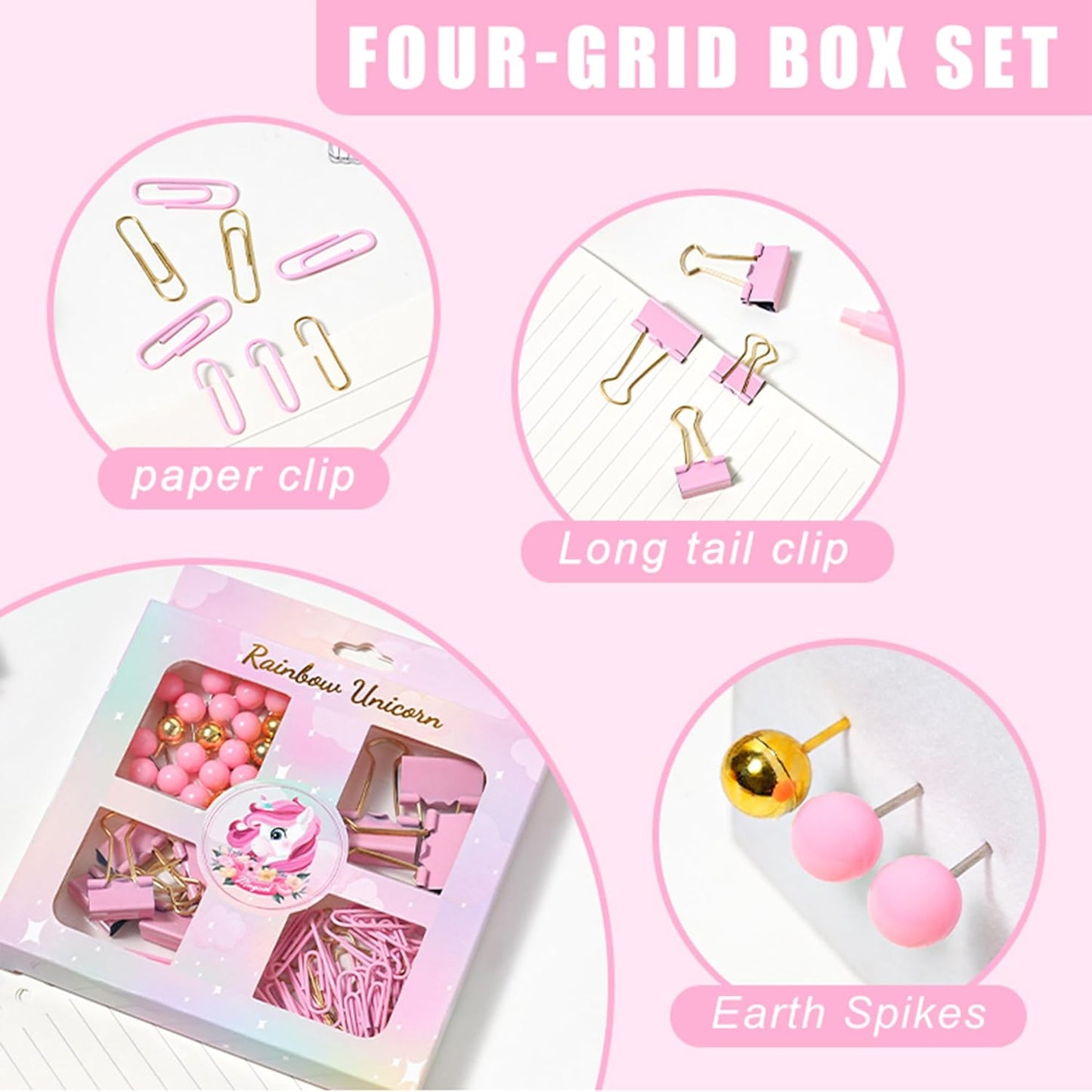 Pink Desk Accessories with Pen Holder, Pink Office Supplies Desk Organizers and Accessories for women, Tape Dispenser, Stapler, Staple Remover, Staples, Clips Set, Ruler, Scissor, Pen, Tape