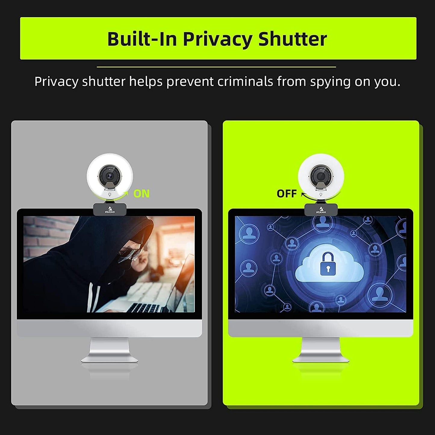 NexiGo N960E 1080P 60FPS Webcam with Light, Software Included, Fast AutoFocus, Built-in Privacy Cover, USB Web Camera, Dual Stereo Microphone, for Zoom Meeting Skype Teams Twitch (Renewed)