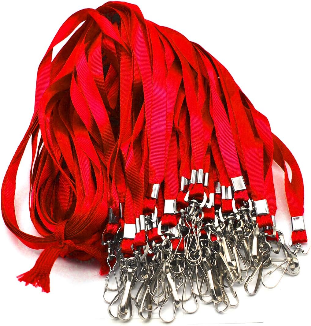 Lanyards with Id Holder Name Badges Name tag Badge Holders with Neck Red Lanyard Swivel J-Hook Clip Waterproof Nametags Protectors Nurse School Kids 50 Pack