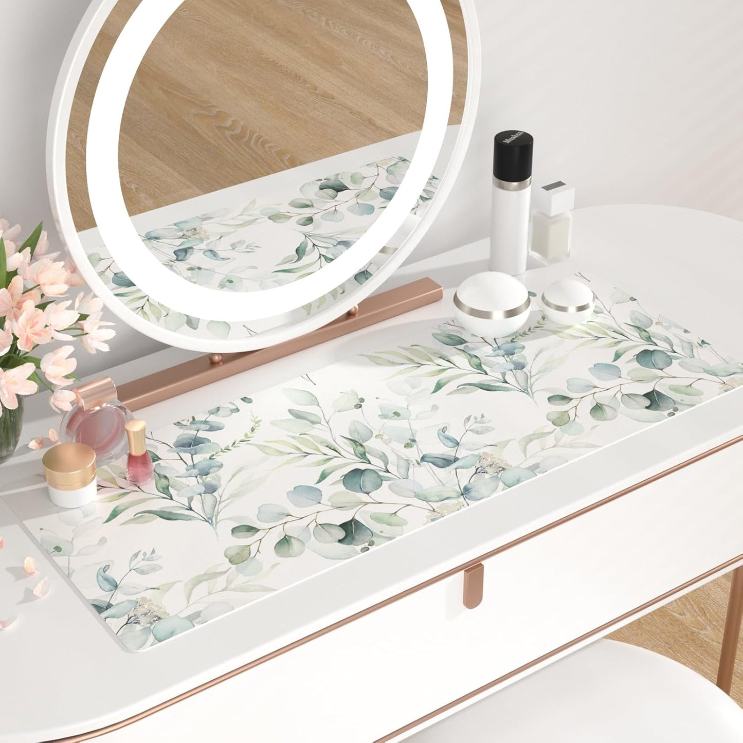 QIYI Large Mouse Pad, Cute Green Leaves Desk Mat for Desktop, Women Girls Office Décor Desk Accessories, PU Leather Waterproof Gaming Mousepad, Eucalyptus Leaf Desk Pad Computer Mat, 31.5" x 11.8"