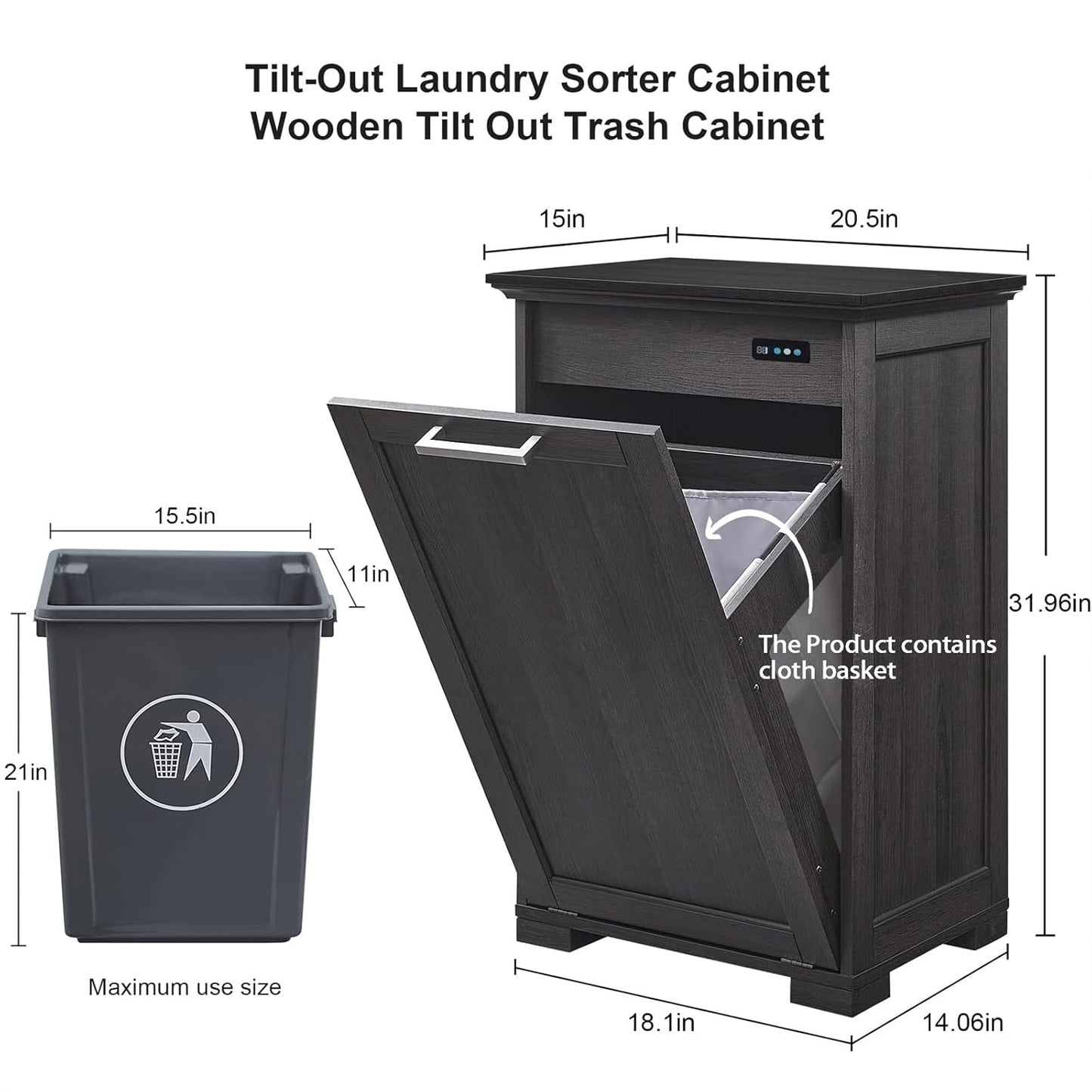 OLD CAPTAIN Wooden Tilt Out Trash Cabinet, Hidden Trash Can Kitchen Holds 10 Gallons (Dark Brown+Black Top Panel)