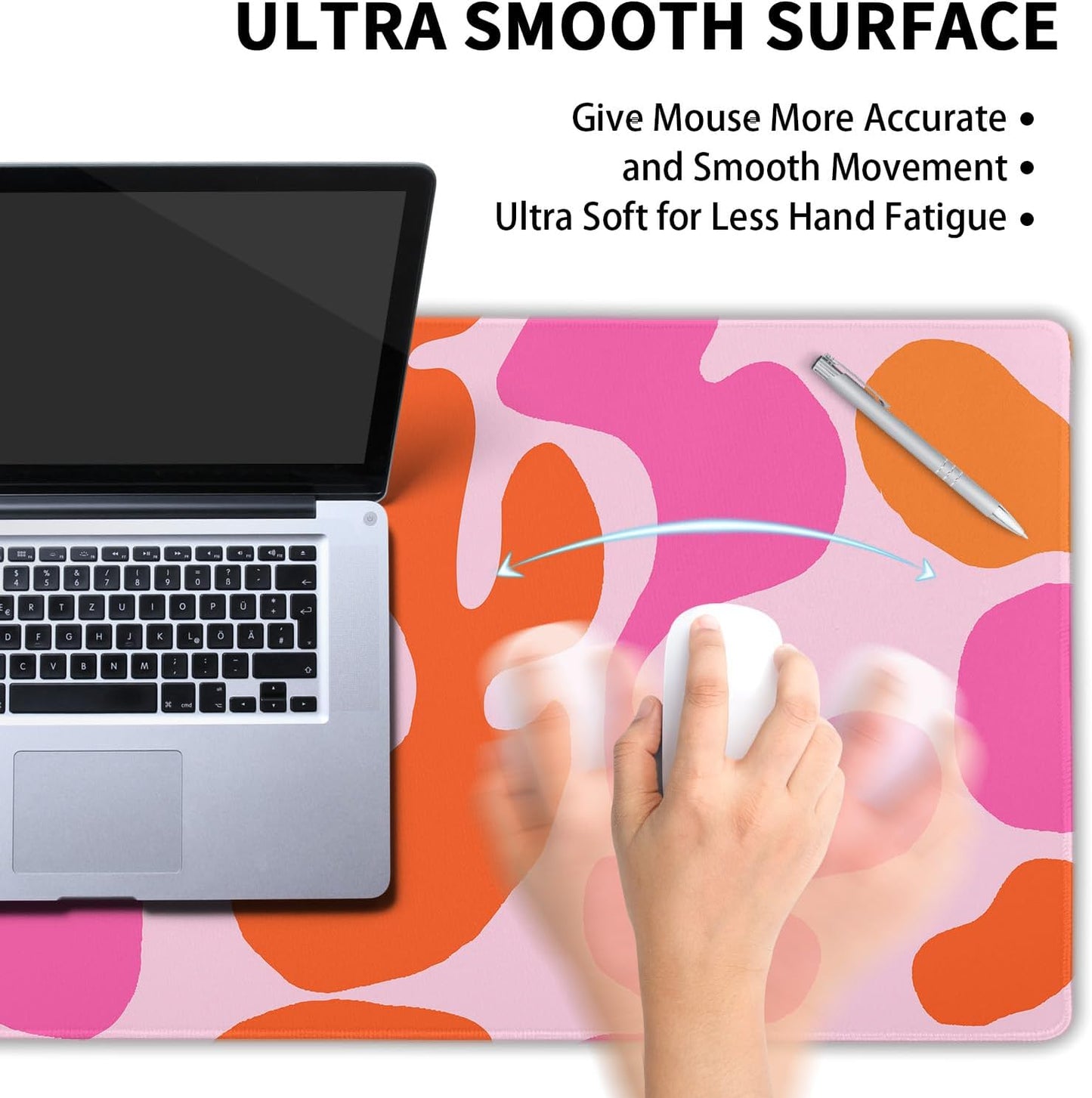 Pink Orange Cute Gaming Mouse Pad XL Kawani Preppy Abstract Modern Geographic Extended Large Desk Mat Mousepad Non-Slip Rubber Base Stitched Edge Long Desk Pad for Desktop Office PC,31.5×11.8 Inch