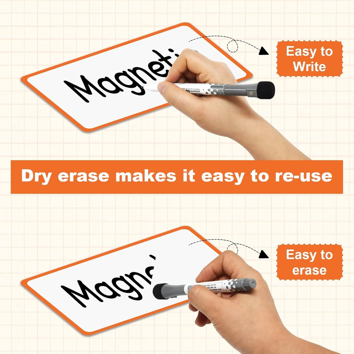 12 Pack Magnetic Dry Erase Labels 3x5 Inches - Reusable Magnetic Name Tags & Mini Dry Erase Board for Refrigerator, Classroom, Office - Eco-Friendly Whiteboard Labels for Notes, Lists, Organizing
