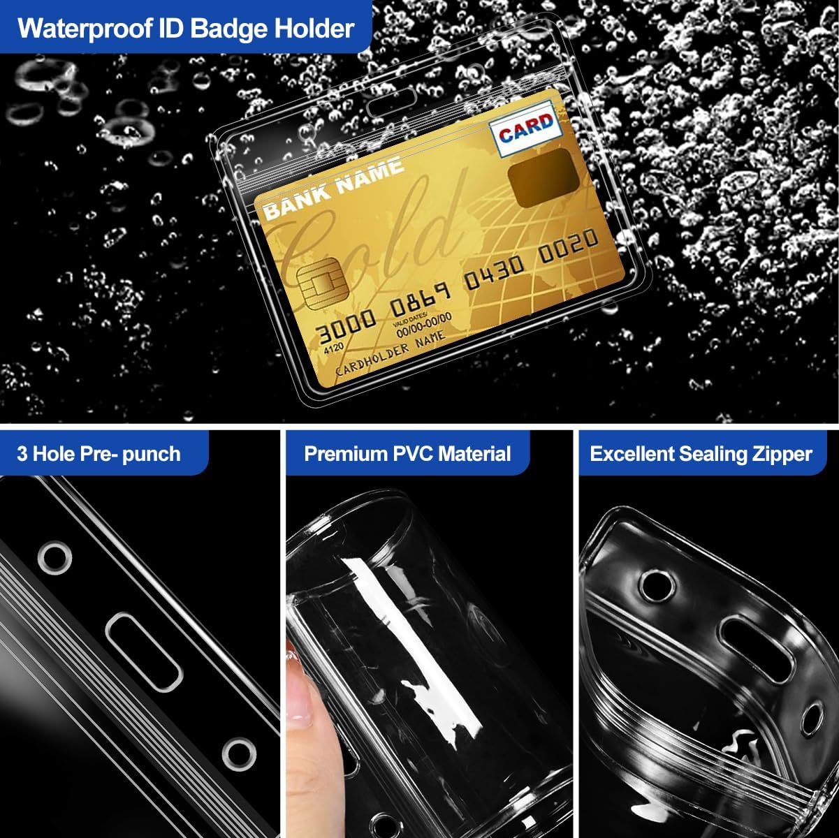 100 Pcs Clear Plastic Horizontal Name Badge ID Card Holders