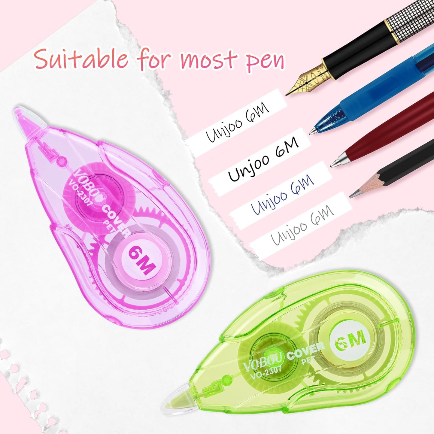 White Correction Tape, Easy To Use Applicator for Instant Corrections Wrong Writing At Any Time, For school, Office (red, purple, green, 12pack, 6M/256" x 0.2")