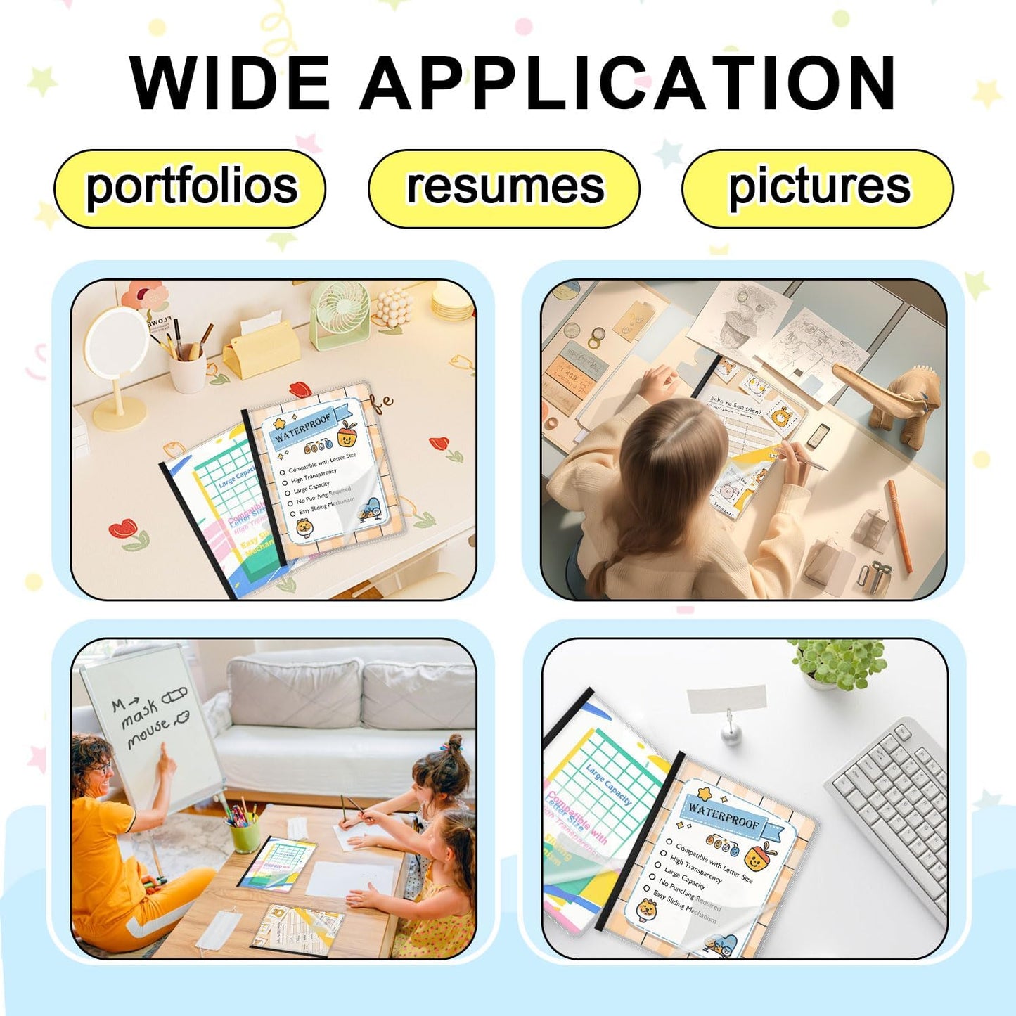 TOTiyea 100 Pack Letter Size Clear Report Covers with Sliding Bars, 9mm (70 Sheet Capacity) Sliding Bar File Folders, Black
