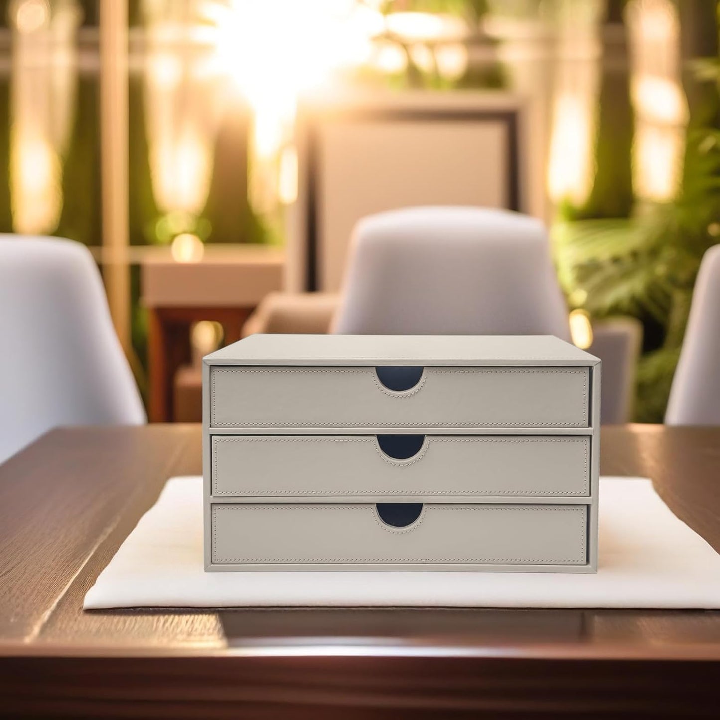 UnionBasic Document Organizer, 3-Drawer File Cabinet Document Storage Box, Office Desktop Filing Organizer, Feather Gray