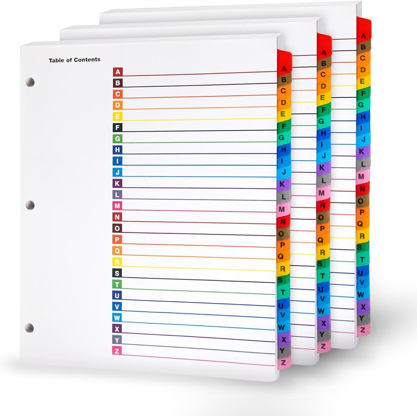 Alphabet Binder Dividers – 3 Sets of 26 A–Z Index Tabs for 3-Ring Binders, 8.5 x 11 in – Customizable Table of Contents, 3-Hole Punched – for School, Filing, Office Organization - 3 Pack
