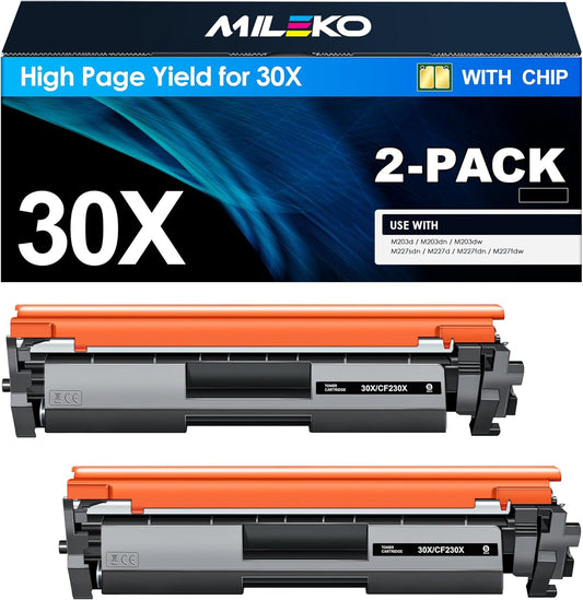 30X High Yield Black Toner Cartridge Compatible Toner Cartridge Replacement for HP 30X 30A CF230X CF230A Compatible with HP Laserjet Pro MFP M203dw M227fdw M227fdn M203d M203dn M227sdn, 2 Pack (Black)