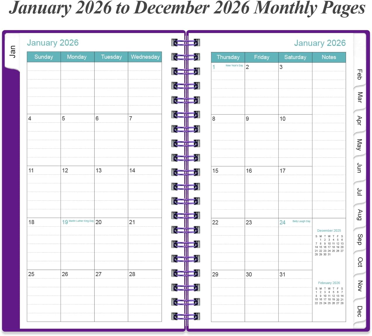 2025-2026 Pocket Planner/Calendar - 2025-2026 Planner from July 2025 - June 2026, Planner 2025-26 with 12 Tabs, Twin-Wire Binding, Inner Pocket, 3.75" x 6.75, Purple