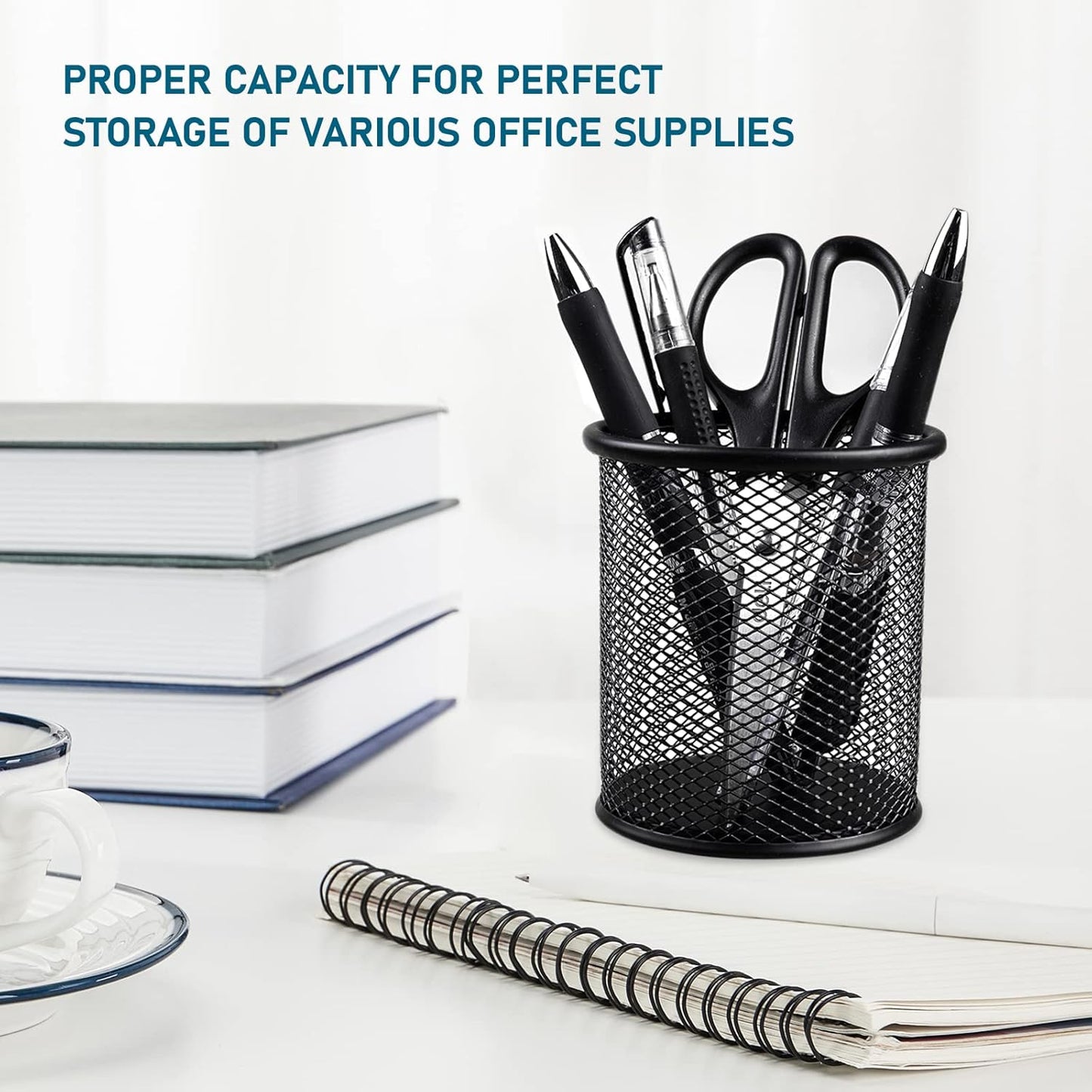 QYH Mesh Pen Cup Metal Pencil Holder for Desk 6 Packs Black Pen Organizer Office 3.54x3.93 Inch
