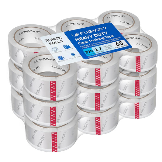 FugaCity Heavy Duty Clear Packing Tape Refills (18 Rolls), Packaging Tape for Moving Sealing, Moving Supplies Shipping Tape,2.7 Mil Thick, 1.88 in Wide,65 Yards Per Roll,Total 1170 Yards