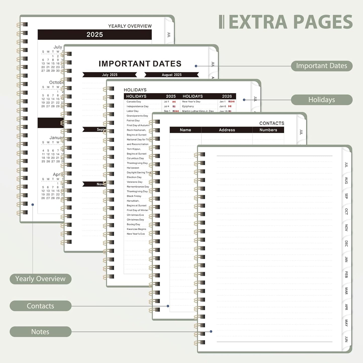 Planner 2025-2026 for Women & Men, Weekly and Monthly Calendar Notebook (July 2025 - June 2026), Hardcover Spiral Bound School Teacher Student Planner with Tabs, Inner Pocket, A5 (6.3" x 8.5")