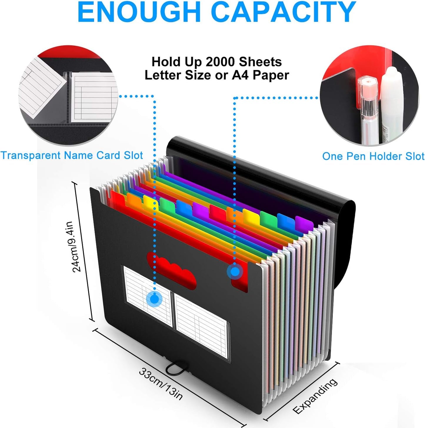3 Pack Expanding File Folder with Blank Label, 12 Pocket Accordian File Organizer Document Storage Organizer, Desktop Accordion Folders File Keeper A4 Letter Size for Home School Office