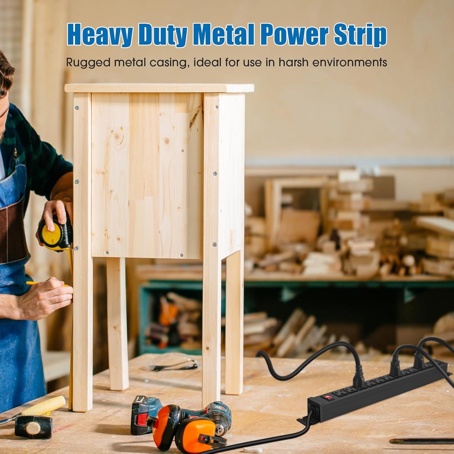 HHSOET Rotating Mountable Power Strip, 12 Outlet Wall Mount Surge Protector, Metal Heavy Duty and Versatile Outlet Strip, Stylish Appearance, Sturdy and Durable, 3ft Power Cord.(Black)