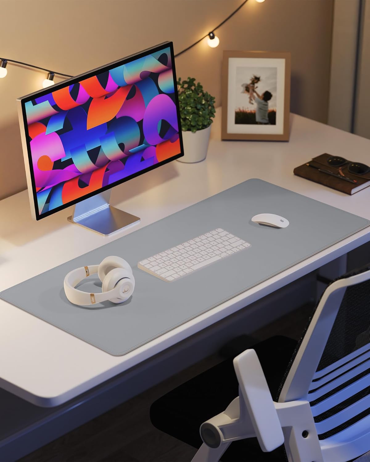 Desk Pad Mat - Leather Desk Pad Protector for Office and Home - Desk Organization and Accessories - Ideal for Large Mouse Pad and Desk Mats on Top of Desks(Light Grey,35.4" x 17")