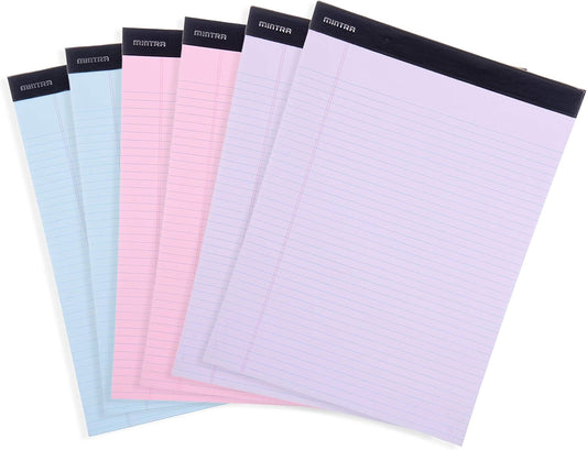 Mintra Office Legal Pads - ((BASIC PASTEL 6pk, 8.5in x 11in, NARROW RULED))